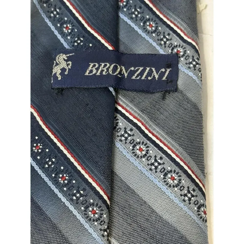 Bronzini VMen's Necktie Tie Polyester Silk Blend‎ Navy & LightBlue With Red Dot